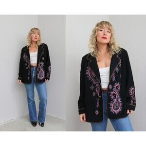 1990's Vintage Bob Mackie Embroidered Southwestern Wool Jacket ~ Women's MD LG